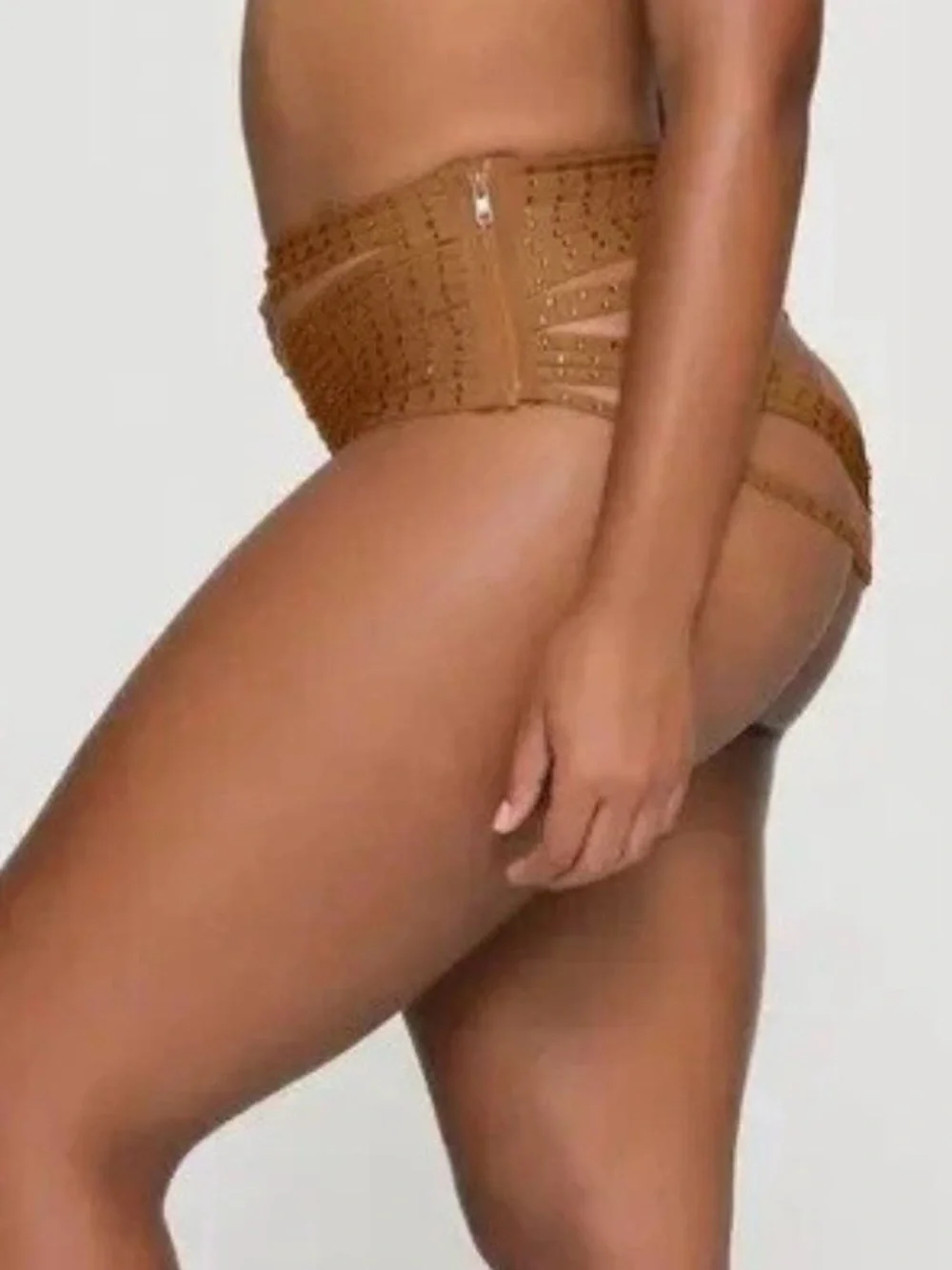 Skims NWT Strappy Swim Cover Up Studded Rhinestone Skirt Layered Waist Tan 4X